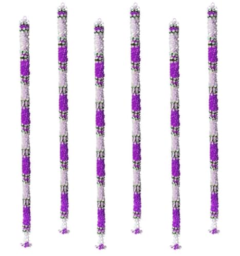 Image of Artificial White Gajra Jasmine & Colourful Flower Strings for Wedding Decorations, Event Decor Perfect for Diwali, Ganpati & Pooja /Temple /Mandir Decoration, 5ft (6, Purple - 5ft)