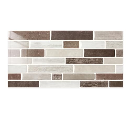 Commomy 12 Piezas Azulejos Adhesivos Cocina Baño, 15 x 30 cm, Pegatinas de Baldosas Adhesivas Pared Autoadhesivos, Mármol Marrón, Impermeables, para Salpicaderos Decoración de Interiores