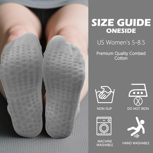 Image of 6 Pairs Grip Pilates Socks for Women, Non-Slip Yoga Athletic Socks for Barre, Ballet & Workout, Hospital Barefoot Socks (Women's 5-9)