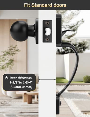 Image of Tinewa Camelot Trim Lower Half Entry Handleset Matte Black, Upgated Entry Door Handle with Door Knob for Electronic Keypad, Black Exterior Door Handle Lock Set