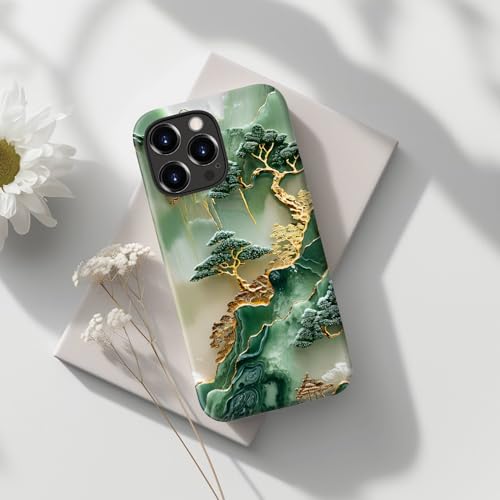 Image of Goodon for iPhone 13 Pro Max Case Cute - Wireless Charging Compatible - Dual-Layer Hard Shell + Silicone Cover - Protective Phone Case with Trendy Designs for Women - Gold Inlaid Jade Carving