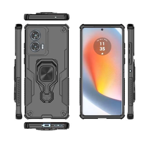 YUXING Funda Motorola Edge 50 Fusion – diseño Robusto Antigolpes, Carcasa Híbrida TPU + PC, Esquinas airbag, magnética Anillo Soporte 360°, Aantideslizante Negro