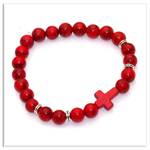 Image of Xusamss Fashion 8MM Matte Agate Beads Bracelet Cross Elastic Bracelet,7 1 /2 Wrist