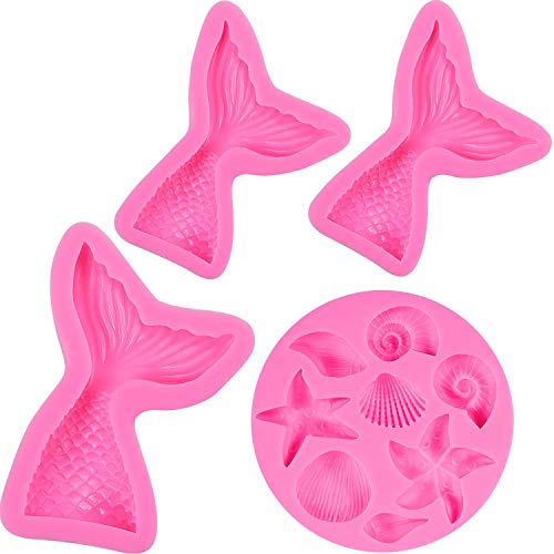 BBTO 5 Pieces Seashell Silicone Fondant Cake Molds Mermaid Tail Molds for Baking Cake Decorations Making Chocolate Sugar Craft DIY Cake Candy