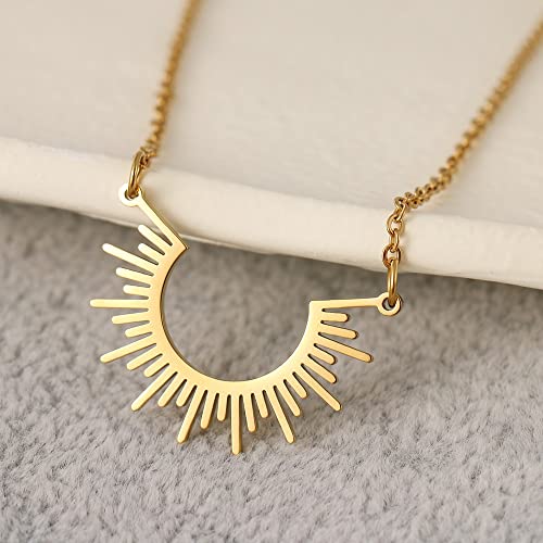 Collar de Acero Inoxidable, joyería, Colgante geométrico, Collar para Mujer, Medio círculo Dorado, Collar de Mujer con Pinchos, Gargantilla, Collares de Cadena, Regalos Cover