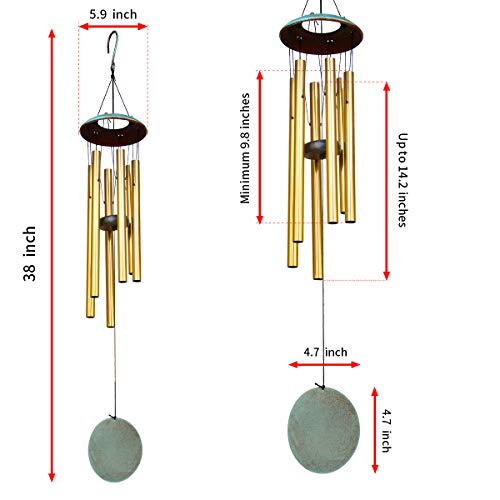 Image of Wind Chimes for Outside,38 inch Memorial Wind Chimes Large Wind Chime Deep Tone with 6 Tuned Tubes Soothing Melodic Tones Sympathy Gifts for Mom Garden Home Hanging Decor (Gold)