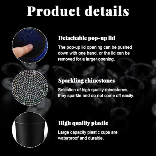 Image of Yourkar Bling Car Trash Can with Lid, Sparkling Crystal Auto Garbage Can with Leak-Proof Lid, Multipurpose Waterproof Trash Bin for Automotive Home Office Kitchen Bedroom (Black)