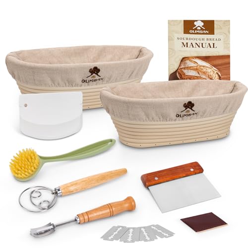 Glimsax - Glimsax Banneton Proofing Basket Set of 2, 10" Oval Sourdough Proofing Basket for Bread Baking Making Accessories and Tools Sourdough Bread Starter Kit, Gifts for Beginner and Professional Bakers