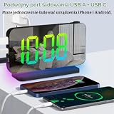 Adiwo Budzik projekcyjny, 7,4 calowy wyświetlacz LED budzik, projektorem obrotowym o 180°, Budzik projekcyjny do sypialni, 6-poziomowa regulacja jasności, port ładowania USB, 12/24 godz, drzemką