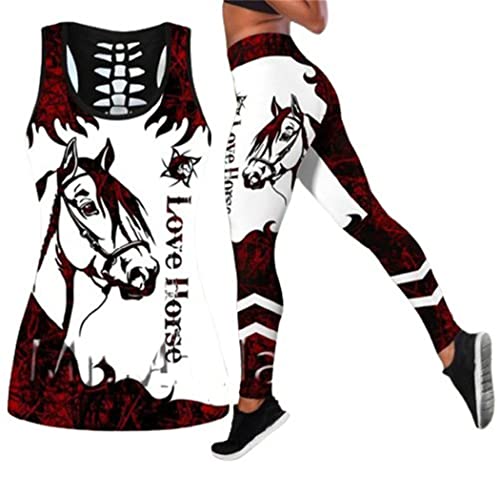 Débardeur et leggings creux Love Horse imprimé 3D fitness taille L pour femme