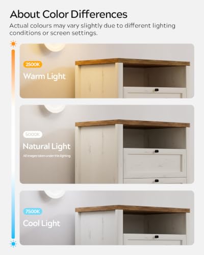 Image of EYYTHUNG Modern Nightstands Set of 2 with 2 Drawers Wooden End Table with Charging Station Farmhouse Night Stand Bedside Side Table with Storage Open Shelf for Bedroom, Rustic White and Honey Brown
