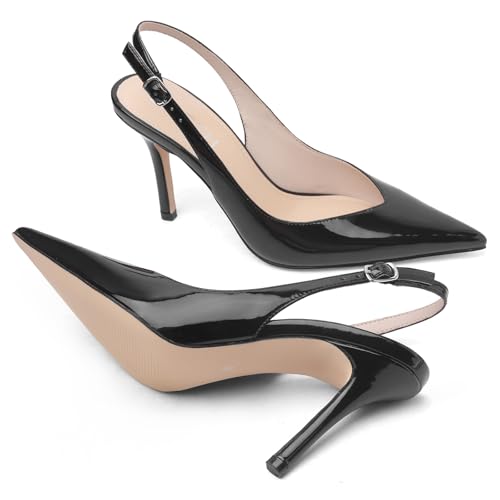 Image of Slingback Heels for Women Pointed Toe Stiletto Pumps High Heel Dress 3.46in