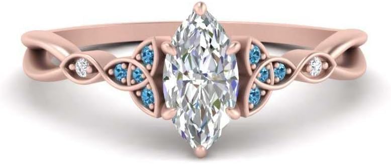Image of 55Carat Choose Your Gemstone 14k Rose Gold Plated Marquise Shape Petite Engagement Ring Everyday Wedding Jewelry Handmade Gifts for Wife Celtic Knot Split Diamond CZ Birthstone Ring : US Size 4 to 12
