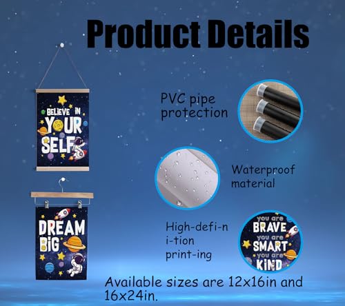 Image of 3Pcs Inspirational Space Astronaut Kids Poster Wall Art, Inspirational Quotes Painting Picture Wall Decor, Boys Positive Affirmative Poster Print Artwork for Playroom, Classroom, 12x16in Unframed