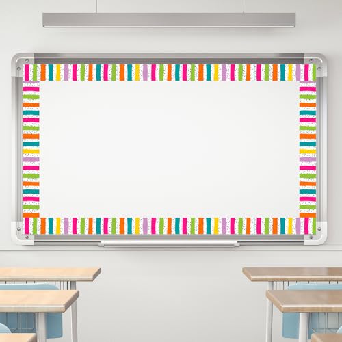 Image of Whaline 32.8 Ft Classroom Bulletin Board Borders, Neon Color Dot Stripe | Rolled Border Trim, Multicolor, Die-Cut, Chalkboard Trim, Back to School Wall Door Decoration