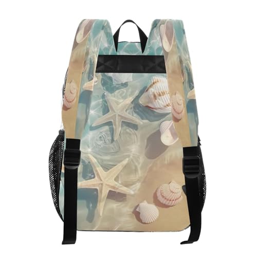 Summer Beach Starfish and Seashell Clear Backpack - Stadium Approved Large 15.7-inch Waterproof Transparent Bag for Sports, Concerts, Work, Travel#5673
