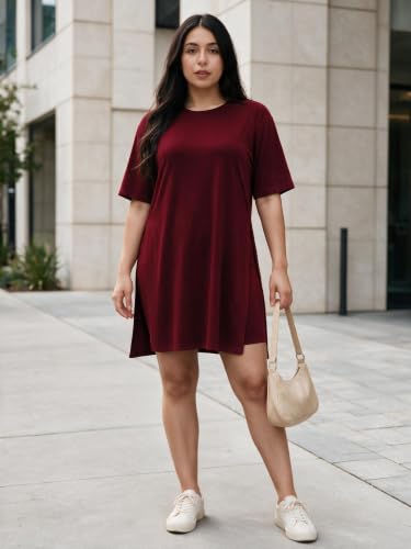 Image of AXOSY Women Plus Size 2 Piece Outfits Short Sleeve Tunic Tops and Skinny Biker Shorts Sets Tracksuits