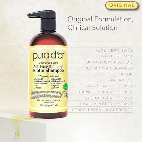 PURA D'OR Anti-Thinning Biotin Shampoo and Conditioner, CLINICALLY TESTED Effective Results, Herbal Blend Thickening Products For Women & Men, Original Gold Label Set, Natural Earthy Scent, 16oz x2 | Deep Moisturizing - Image 6