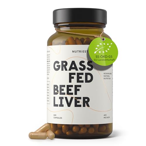 Nutriest Rinderleber Kapseln (240 Stück) Bio-Weiderind aus Europa | 100% Weidehaltung | Für Energie Immunsystem & Vitalität | Reich an Vitamin A B12 & Kupfer