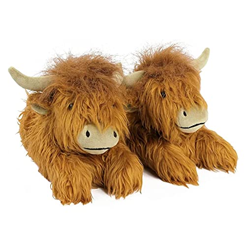 Home Shoes Unisex Hochlandkuh Hausschuhe, Stofftier Figur Spielzeug Rind Kuschel Langhaar Stier Plüschtier Für Kind