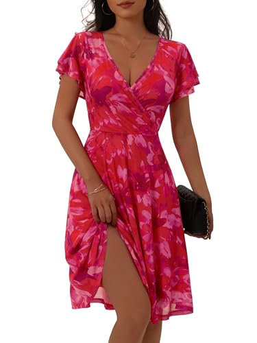 Image of ZABERRY Wedding Guest Red Cocktail Dress Summer Spring Floral Date Night Mesh Vestidos Dinner Elegant Novelty Bridesmaid Hot Pink Baby Shower Dresses for Women