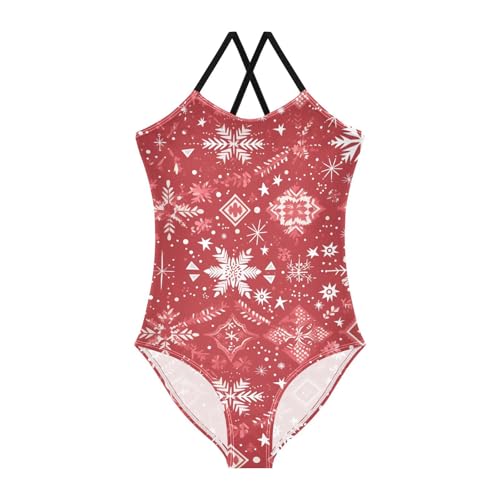 KLL Merry Christmas Snowflake Red Hoho Girl 1-Piece Swimsuit Beach Swimwear Adjustable Strap Quick Dry