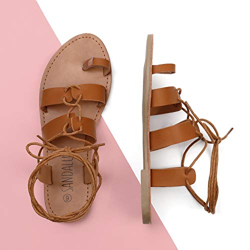 SANDALUP Tie Up Flat Gladiator Roman Sandals for Women3