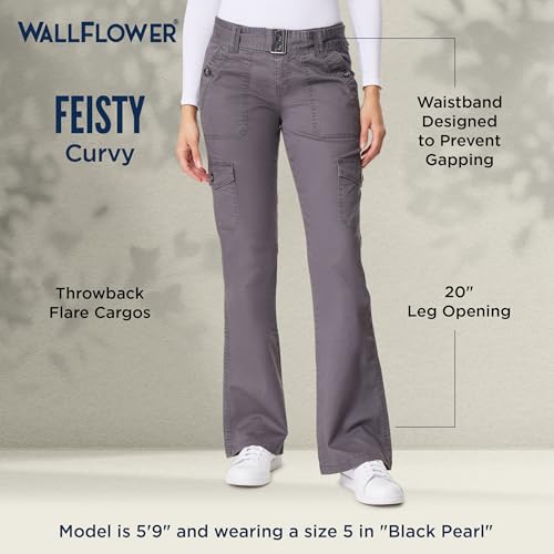 WallFlower Women's Feisty Curvy Cargo Flare Low Rise Belted Insta Stretch Juniors Pants4