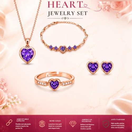 Image of Nilu's Collection Rose Gold And Silver Plated Heart Shape Jewellery Set For Women