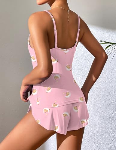 Image of Ekouaer Pj Sets for Woman Cute V Neck Sleepwear Cami Short Set Soft Loungewear with Split Shorts 2025 Teddy Bear Pink L