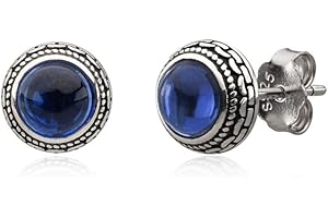 Women's Sterling Silver Blue Sapphire Stud Earrings