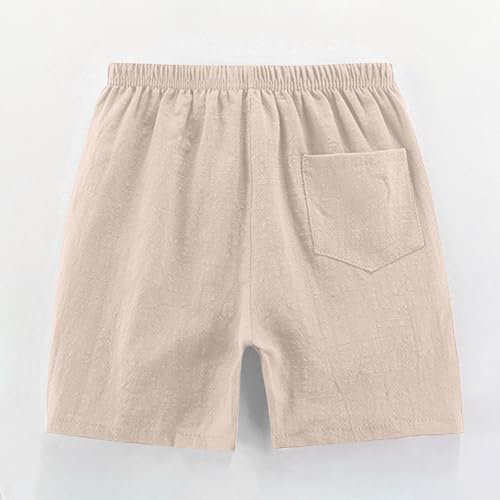 Girls Boys Shorts 2 Pack Kids Cotton Linen Summer Casual Shorts Comfort Elastic Waist Drawstring Pants with Pockets4