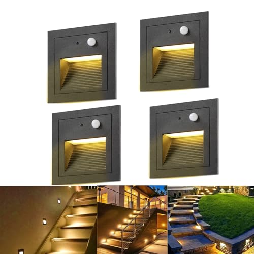 SUBOSI 4er LED Treppenlicht Wandeinbauleuchte Aluminium 3W 230V Warmweiß...