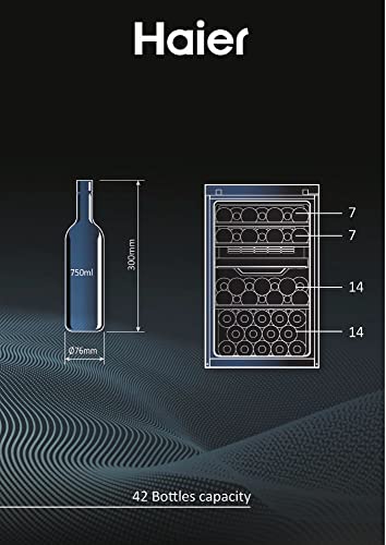 Haier Wine Bank 50 Serie 7 Cantinetta Vino Doppia Temperatura, 42 Bottiglie, Vetro Anti-UV, LED 3D, Controllo tramite App, Libera Installazione, Classe G, 49,7 x 58,5 x 82 cm, Nera - HWS42GDAU1 - immagine 4