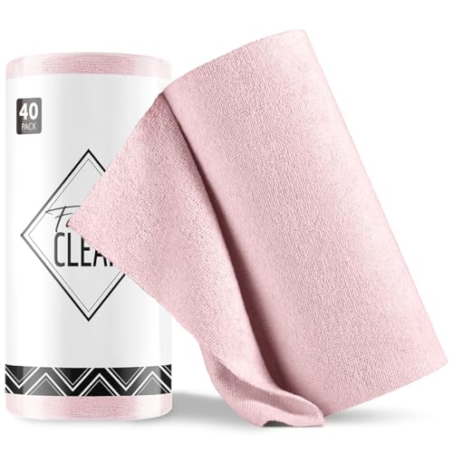 Fantasticlean Paños de Limpieza 40 Unidades, Rollo de Paño de Microfibra Rasgable, Trapos Reutilizables y Sin Pelusas 30 x 30 cm - Rosa
