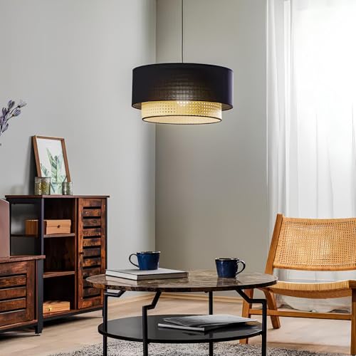 Image of AKWAY Rattan Hanging Lamp for Bedroom | Bamboo Ceiling Light | Cane Pendant Lamp for Living Room, Dining Room, Office, Cafe and Home Decoration - (14 D x 10 H) - Nandini
