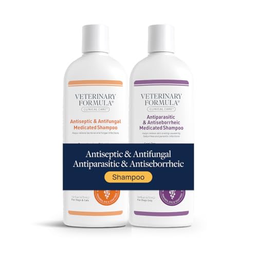 Image of Veterinary Formula Clinical Care Antiseptic and Antifungal Shampoo Plus Antiparasitic and Antiseborrheic Shampoo for Dogs Bundle, Help Support Itchy Flaky or Oily Skin, 2 Pack 16 fl oz Each