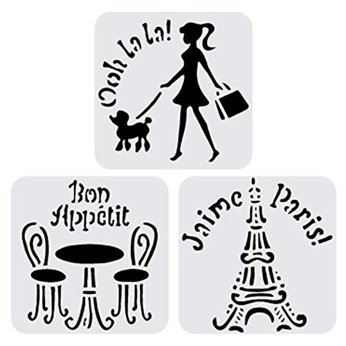 3 PC I Love Paris France Europe Poodle Oh La La Bon Appetite Purse Fashion Eiffel Tower Custom Cookie or Cake Stencil Set (Travel, Europe, Vacation, Eiffel Tower, Poodle) - Custom Stencils from Bakell