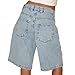 NUFIWI Women Baggy Denim Bermuda Shorts Y2k Vintage Straight Leg Denim Shorts Casual Knee Length Jean Jorts with Pockets(Denim Light Blue,L)