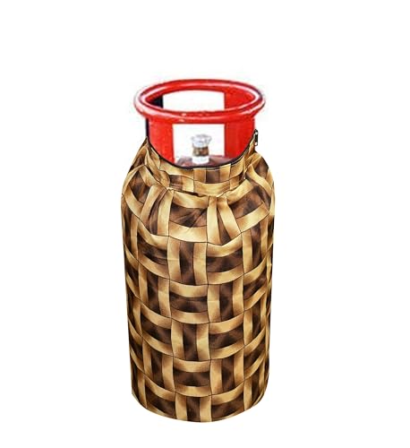 Image of Woah Cotton DustProof and Dustproof LPG Gas Cylinder Cover| Top Design Stain| Dust| DustProof PVC LPG Gas Cylinder Cover, Polyester Gas Tank Cover Fits StandardG (Pack of 1, Golden Border)