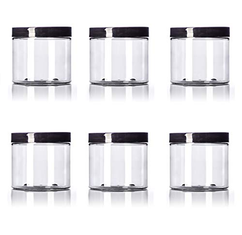 16 oz Big Mouth Clear Plastic PET Jar with Black Smooth Lids - Set of 6