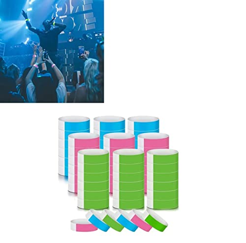 Taidda 300 Uds Pulseras de Papel Sintético Impermeables Correa de Muñeca de Papel Desechable para Eventos, Parque de Atracciones, Impresión Transparente (Verde Rosa Azul)