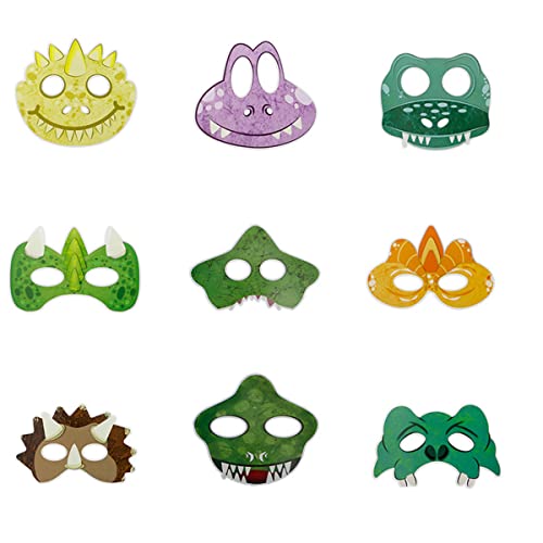 RFAPTDM 18 Pcs Dinosaur Masks Party Supplies Felt and Elastic for Kid Dinosaur Masks Dress-Up Party Favors 18 Masks for Birthday Gifts Party Decorations