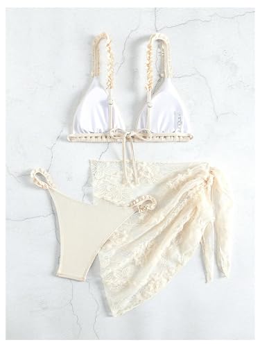 SHENHE Women's 3 Pieces Swimsuits with Lace Sarong Coverup Skirt Triangle Frilly Bikini Set2