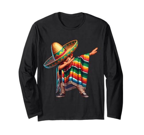 Dabbing Messicano Ragazzo Divertente Cinco de Mayo Poncho messicano Maglia a Manica