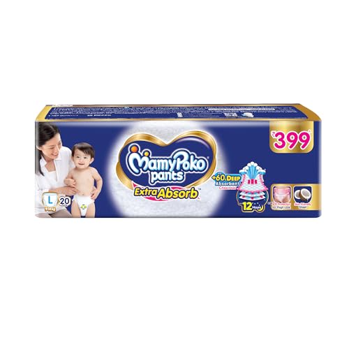 Image of MamyPoko Pants Extra Absorb Baby Diapers, Large (L), 20 Count, 9-14 kg