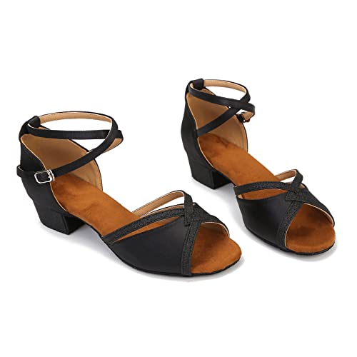 Ttdancewear Low Cuban Heel Ballroom Dance Shoes Women Salsa Latin Dancing Practice Shoes For Beginners Glitter Comfortable 1.5 Inch Heels B7.5 Black #TOP4