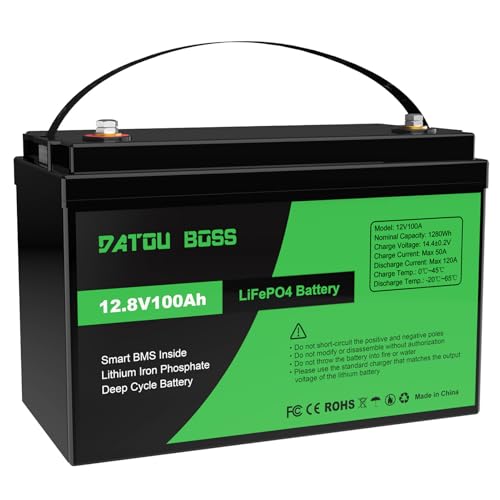 DATOUBOSS LiFePO4 Battery 12V 100Ah Lithium Leisure Battery 1280Wh, Up to 15000+ Deep Cycle, with 120A BMS Protection, Support in Series/Parallel, for RV, Caravans, Boat, Off-Grid Solar Panel System DATOUBOSS LiFePO4 Battery 12V 100Ah Lithium Leisure Battery 1280Wh, Up to 15000+ Deep Cycle, with 120A BMS Protection, Support in Series/Parallel, for RV, Caravans, Boat, Off-Grid Solar Panel System