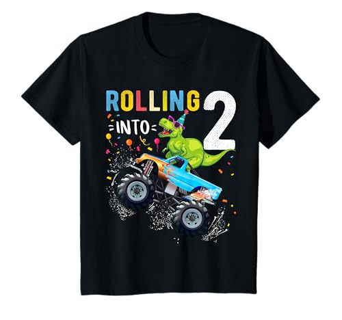 2 Year Old Birthday Dinosaur Monster Truck Family Matching T-Shirt