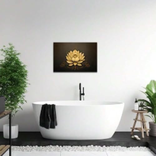 Toile zen fleur de lotus dorée abstraite grand format 80x140cm haut de gamme